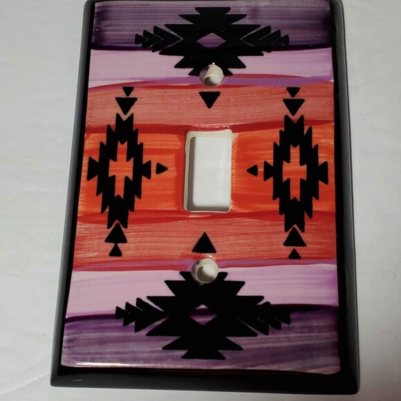 Southwestern Switch Plate Cover Ceramic Purple Orange - Picture 6 of 6